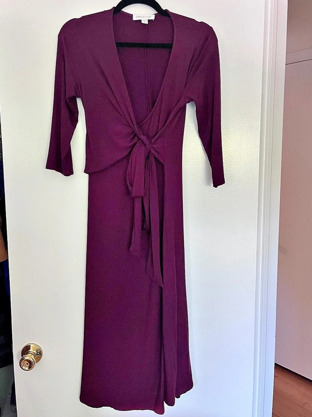 Amour Vert Modal Plum Twist-Front Long Sleeve Dress